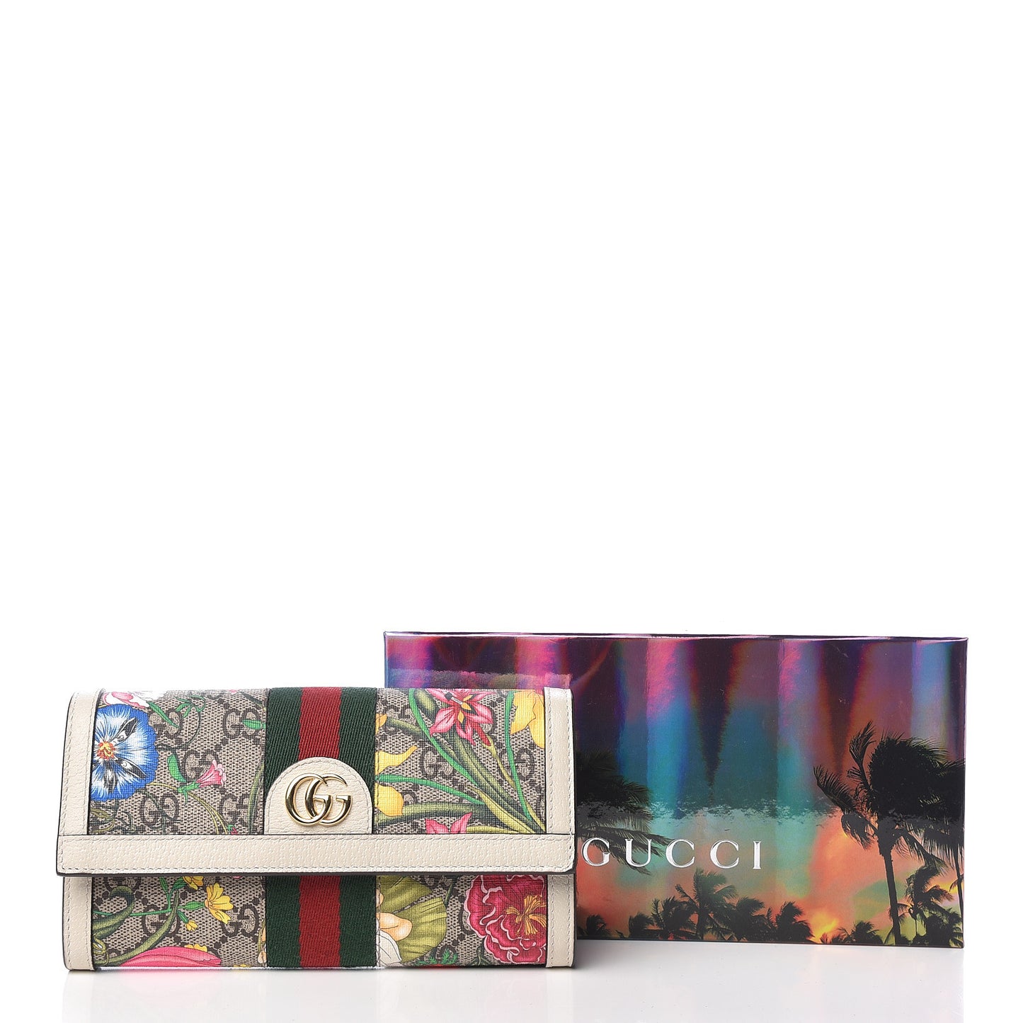 GG Supreme Monogram Flora Web Ophidia Continental Wallet White