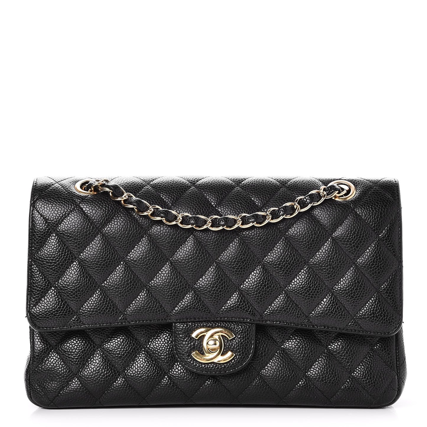 Caviar Quilted Medium Double Flap Black