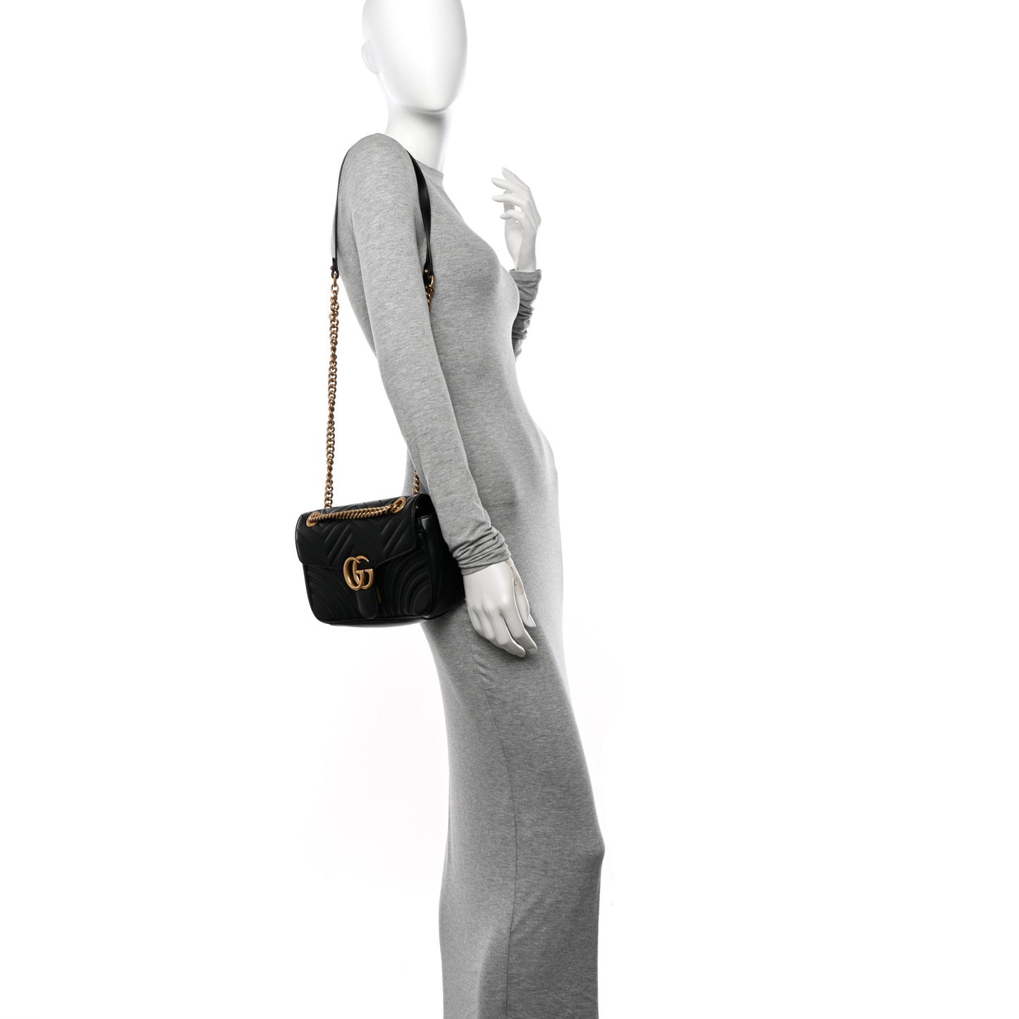 Calfskin Matelasse Small GG Marmont Shoulder Bag Black