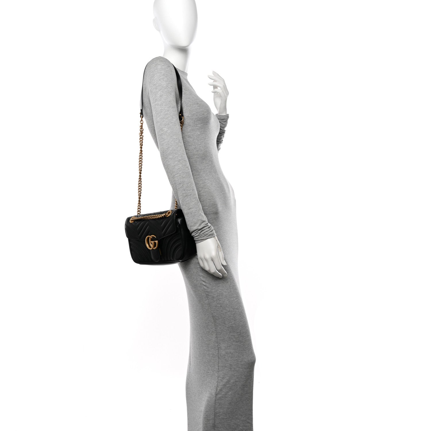 Gucci Calfskin Matelasse Small GG Marmont Shoulder Bag Black 2 of 10