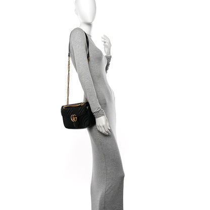 Gucci Calfskin Matelasse Small GG Marmont Shoulder Bag Black 2 of 10
