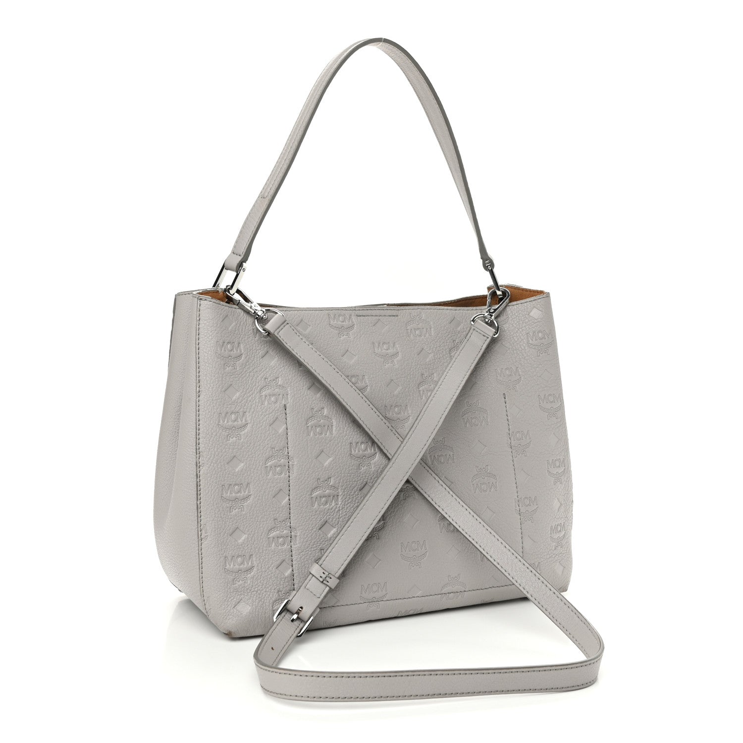 MCM Calfskin Ottomar Monogram Sarah Convertible Hobo Dove 3 of 14