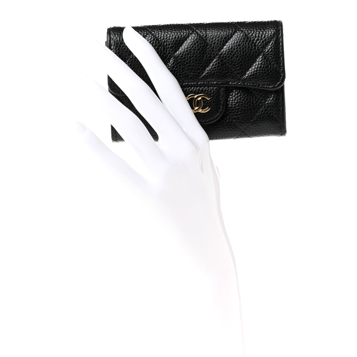 Caviar Quilted Flap Card Holder Wallet Black