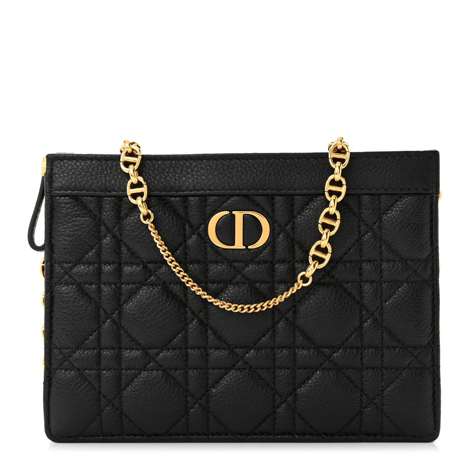 Christian Dior Calfskin Cannage Caro Zipped Pouch With Chain Black 1 of 11