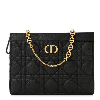 Christian Dior Calfskin Cannage Caro Zipped Pouch With Chain Black 1 of 11