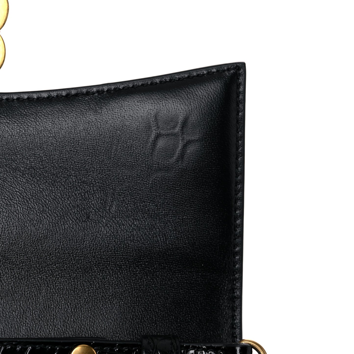 Shiny Calfskin Crocodile Embossed Hourglass Chain Bag Black