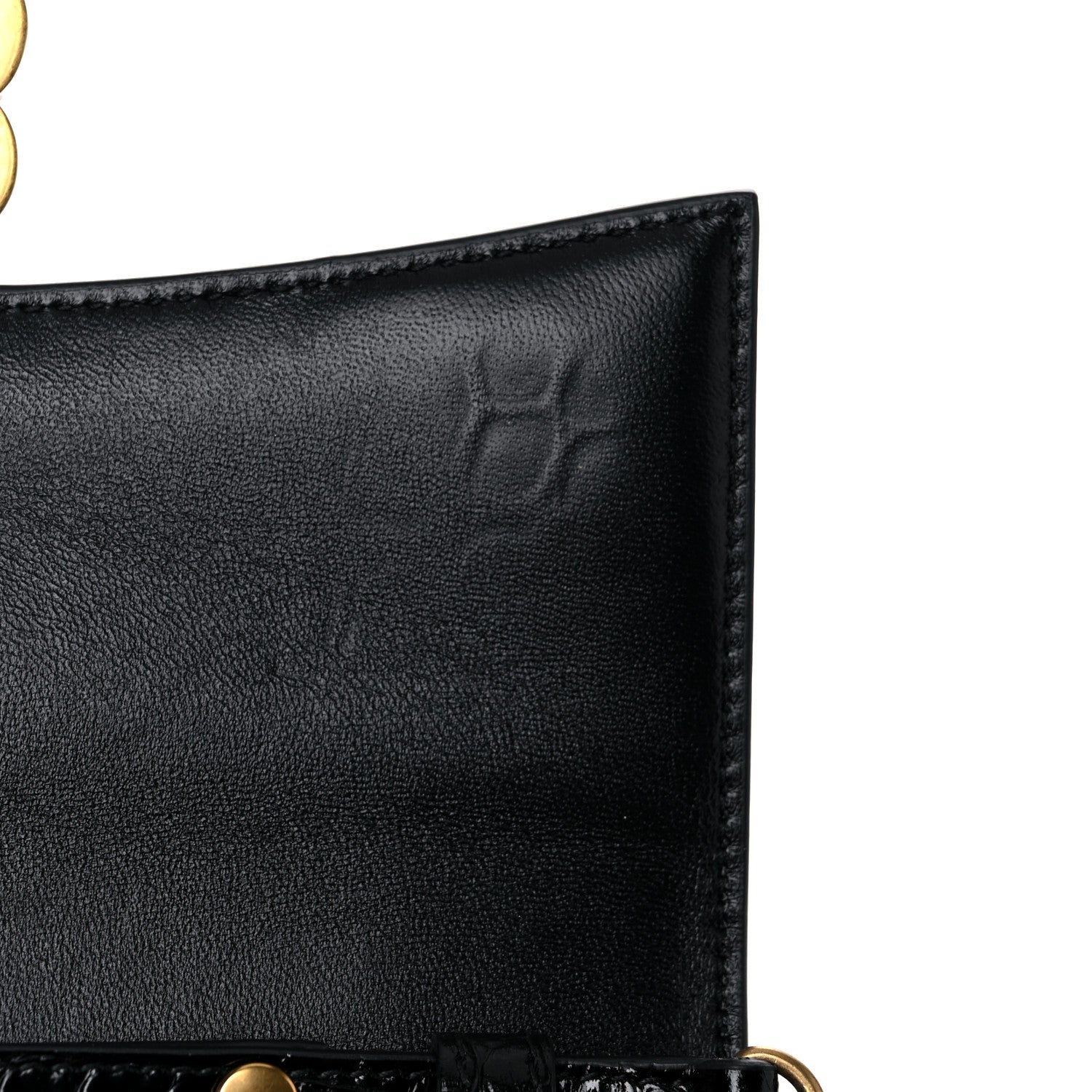 Balenciaga Shiny Calfskin Crocodile Embossed Hourglass Chain Bag Black 9 of 13