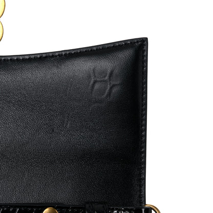 Balenciaga Shiny Calfskin Crocodile Embossed Hourglass Chain Bag Black 9 of 13