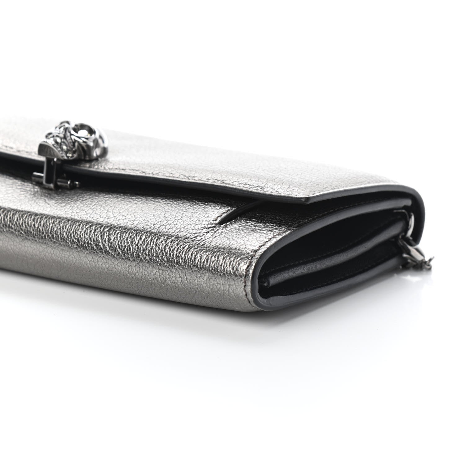 Alexander McQueen Metallic Calfskin Skull Wallet on Chain Black Pearl 8 of 8