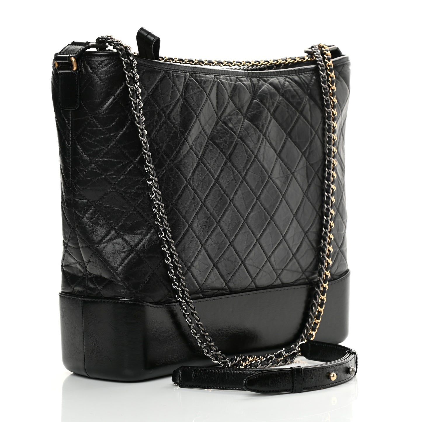Aged Calfskin Quilted Maxi Gabrielle Hobo Black