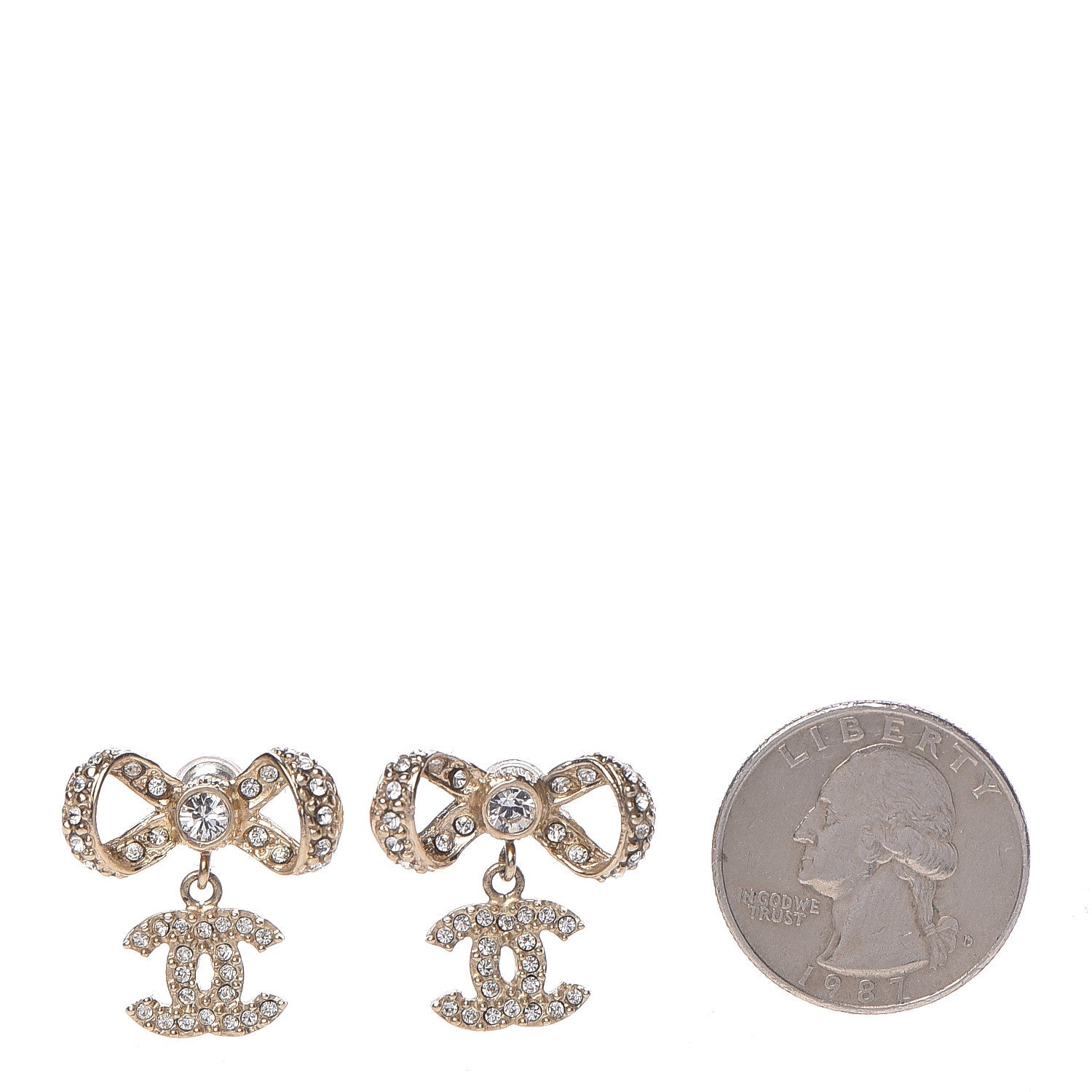 Chanel Crystal CC Bow Drop Earrings Gold 2 of 4