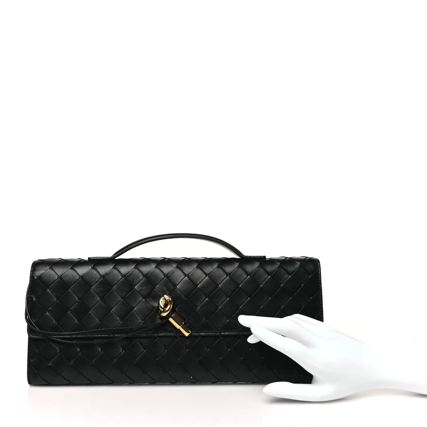 Nappa Intrecciato Long Andiamo Top Handle Clutch Black