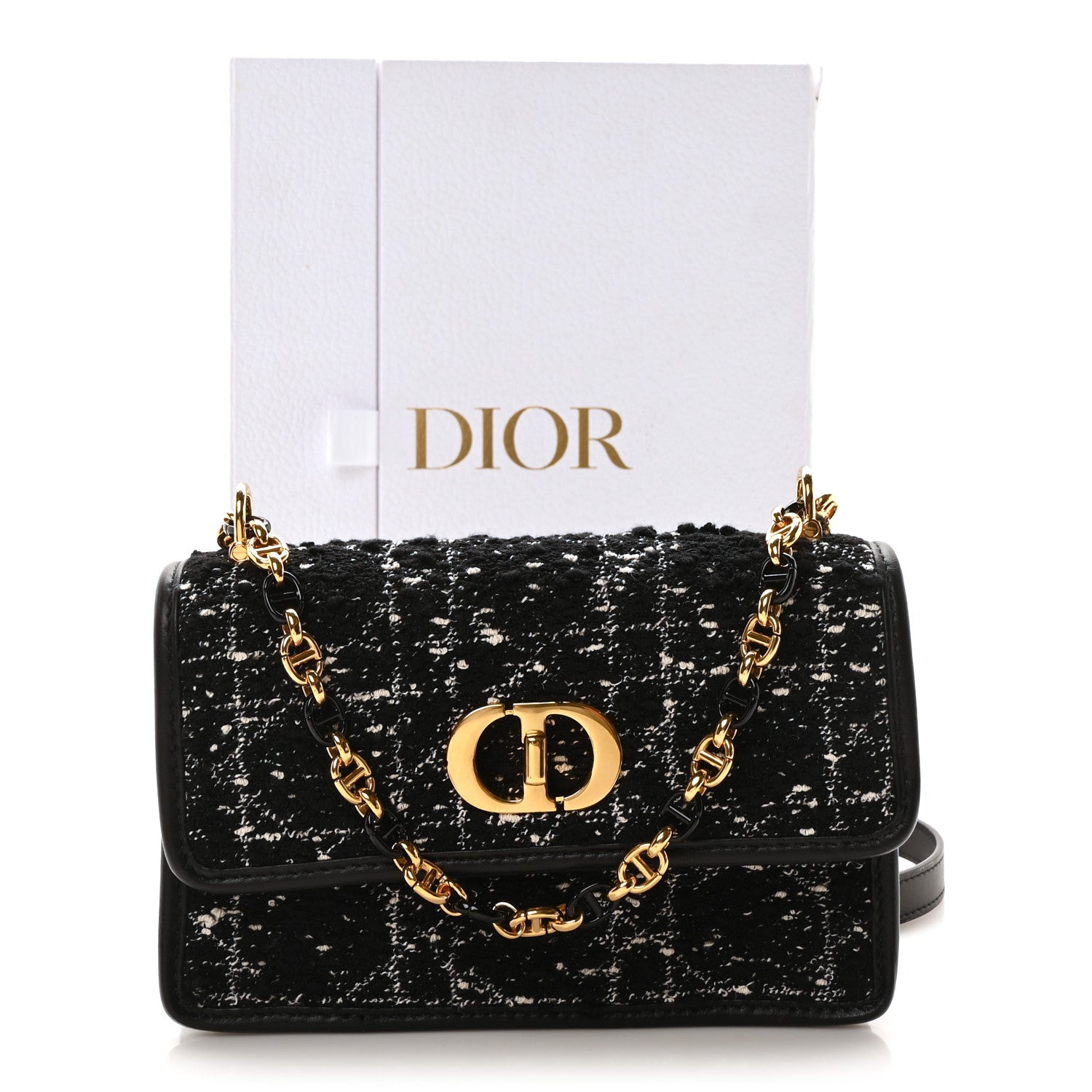 Christian Dior Tweed Macrocannage Mini Miss Caro Bag Black White
