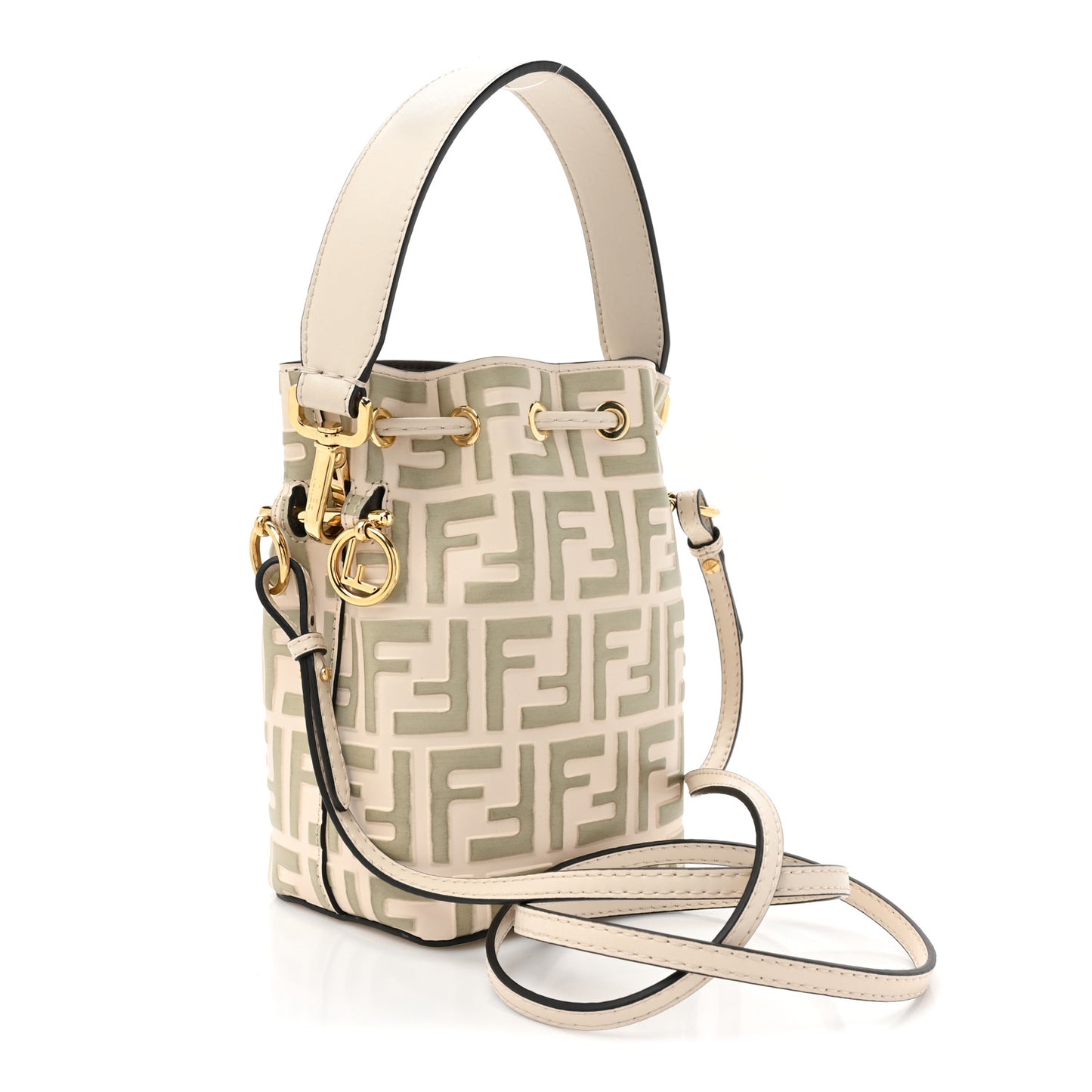 Vitello Liberty F is Fendi Bi-Color FF 1974 Embossed Mini Mon Tresor Bucket Bag Camelia Mandorlo