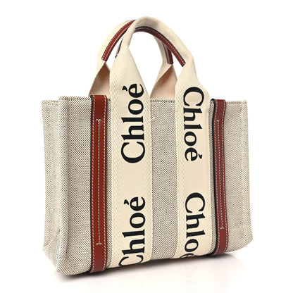 Chloe Cotton Calfskin Small Woody Ribbon Tote White Brown 3 of 10