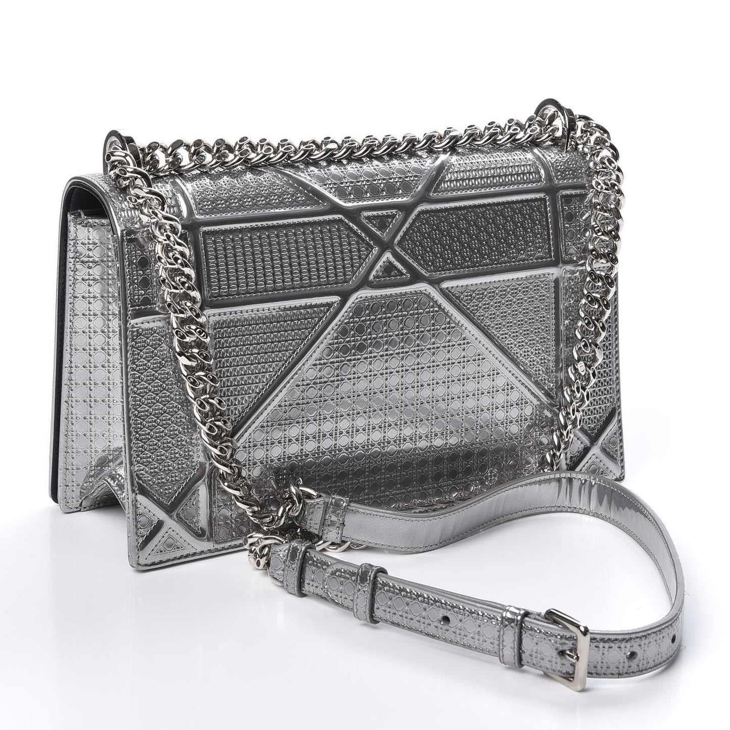 Metallic Patent Micro-Cannage Medium Diorama Flap Bag Silver