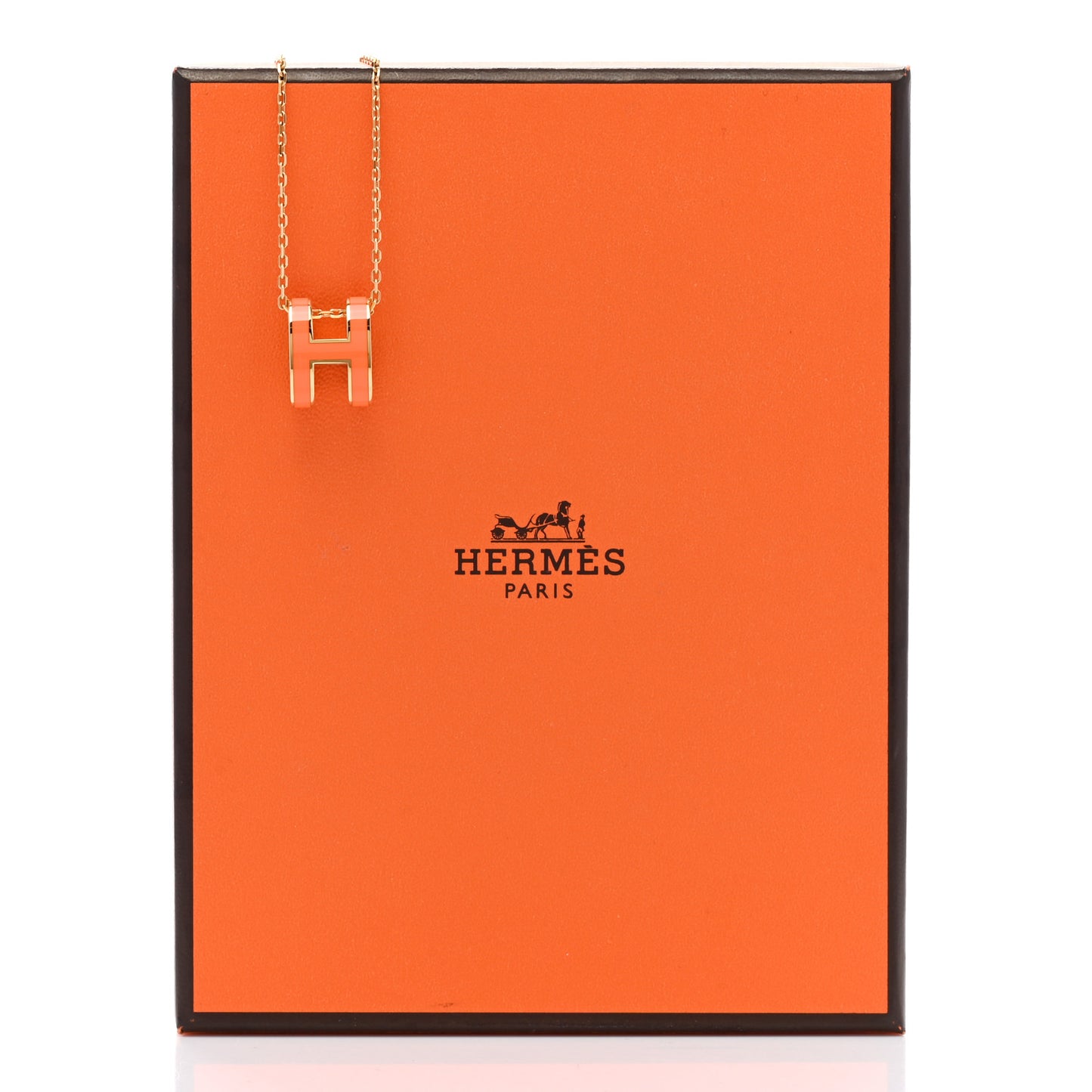 Lacquered Gold Pop H Pendant Necklace Orange