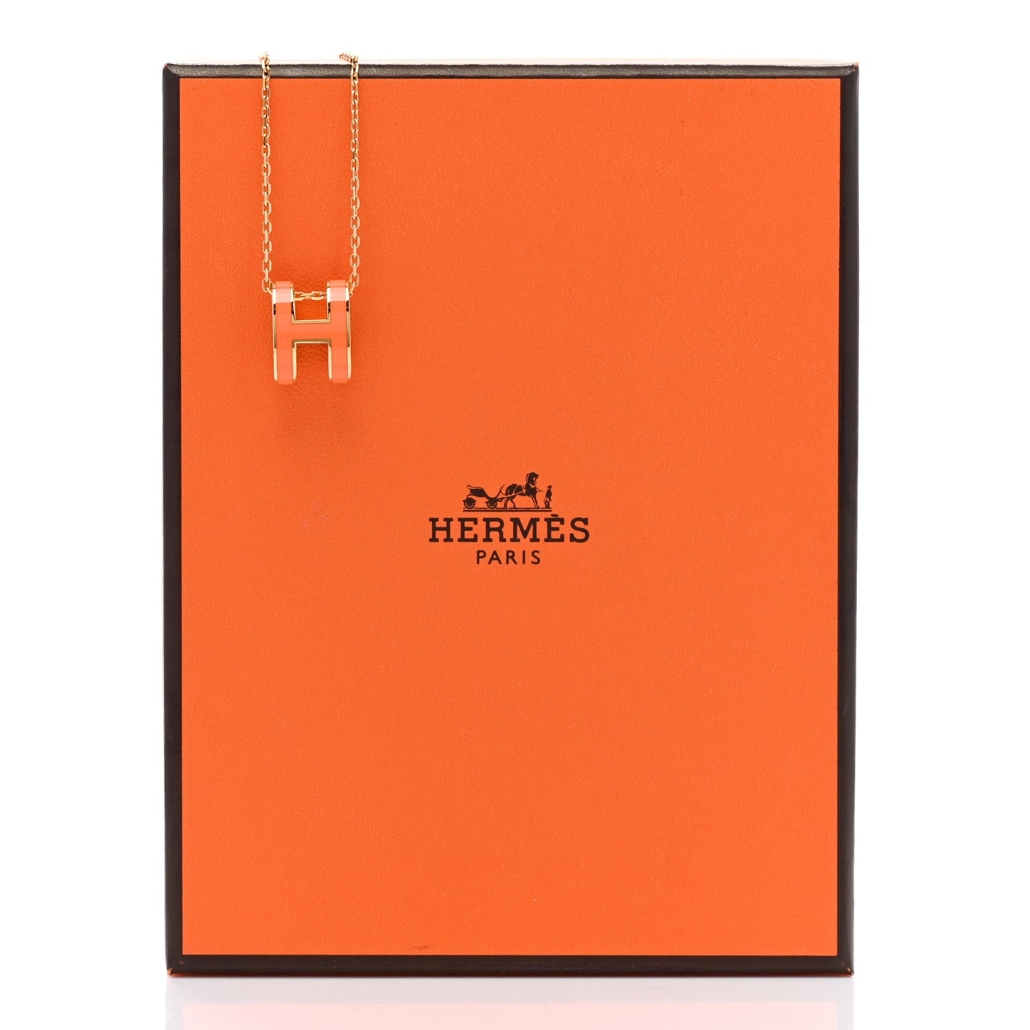 Hermes Lacquered Gold Pop H Pendant Necklace Orange 8 of 8