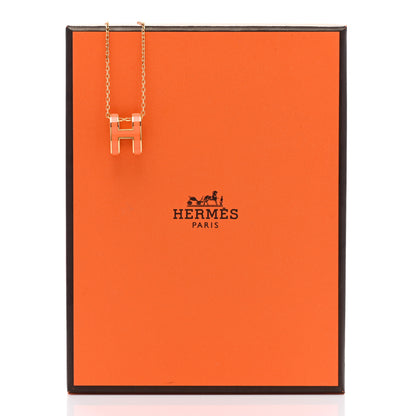 Hermes Lacquered Gold Pop H Pendant Necklace Orange 8 of 8