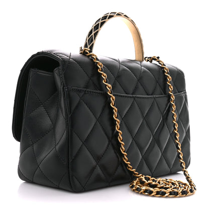 Chanel Lambskin Metal Quilted Twist Top Handle Flap With Chain Black 3 of 11