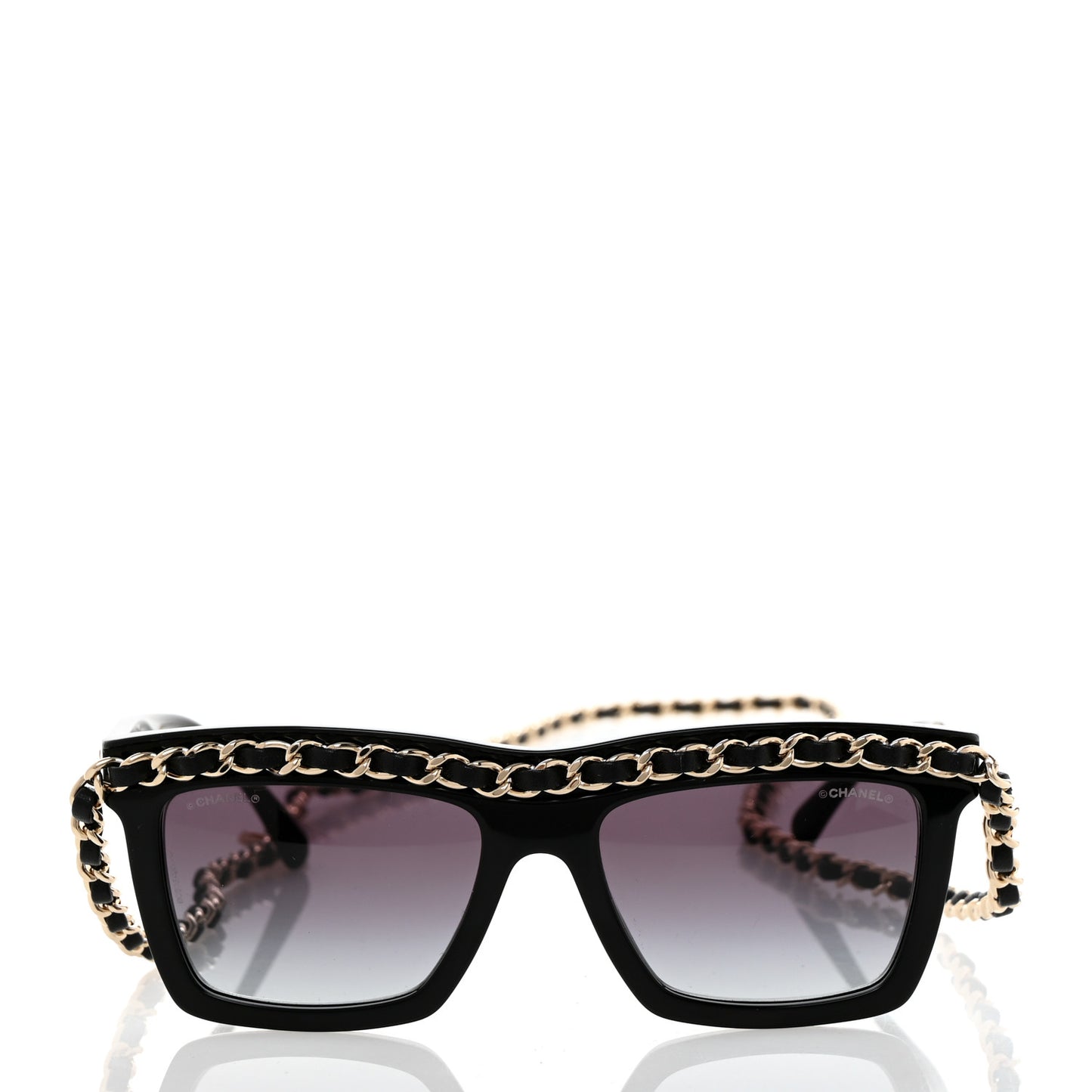 Acetate Metal Calfskin Chain Rectangle Sunglasses 71627A Black