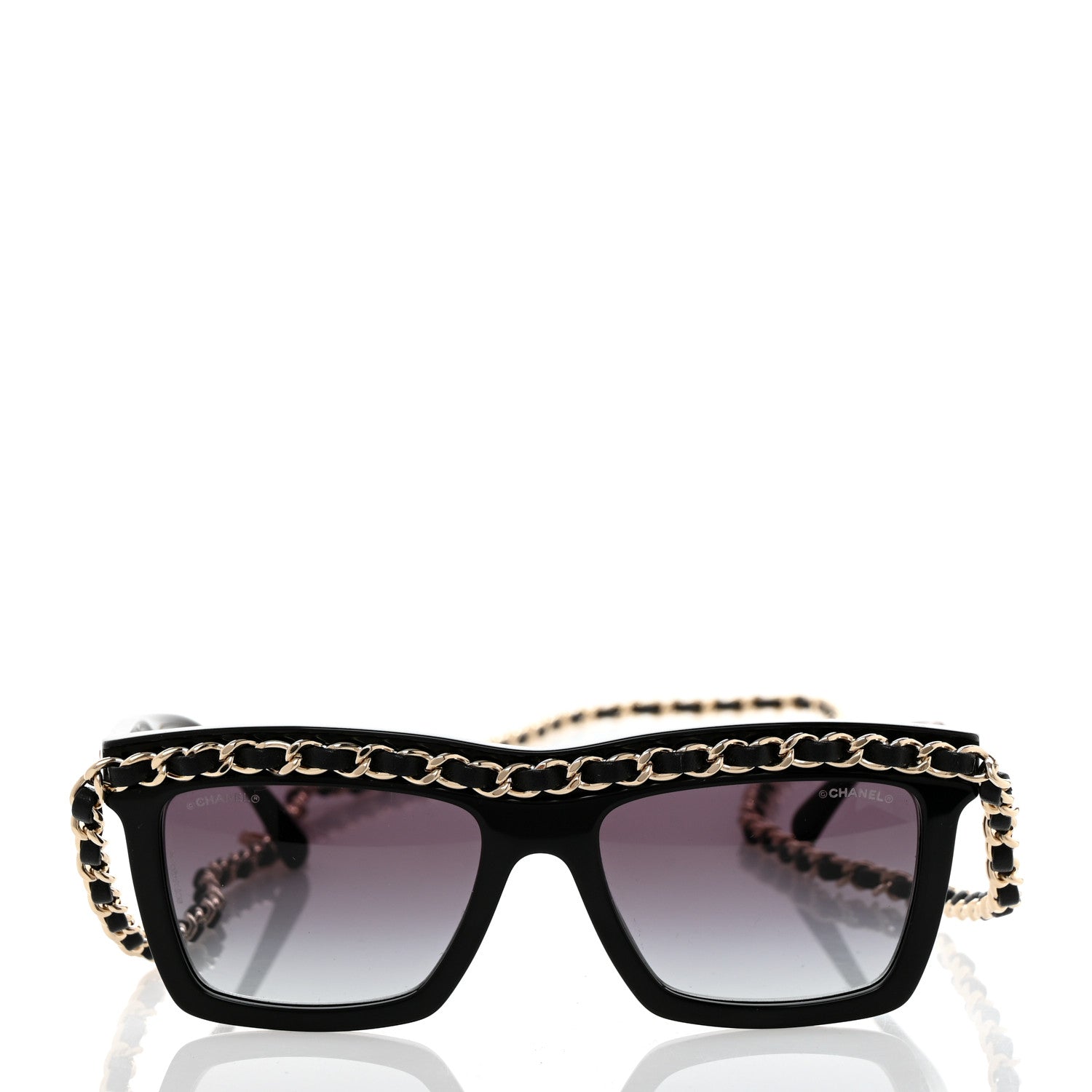 Chanel Acetate Metal Calfskin Chain Rectangle Sunglasses 71627A Black 2 of 8