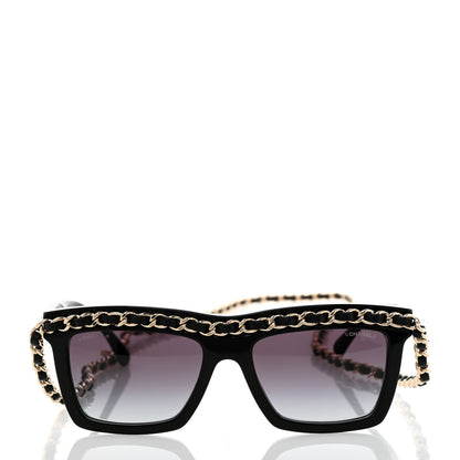 Chanel Acetate Metal Calfskin Chain Rectangle Sunglasses 71627A Black 2 of 8