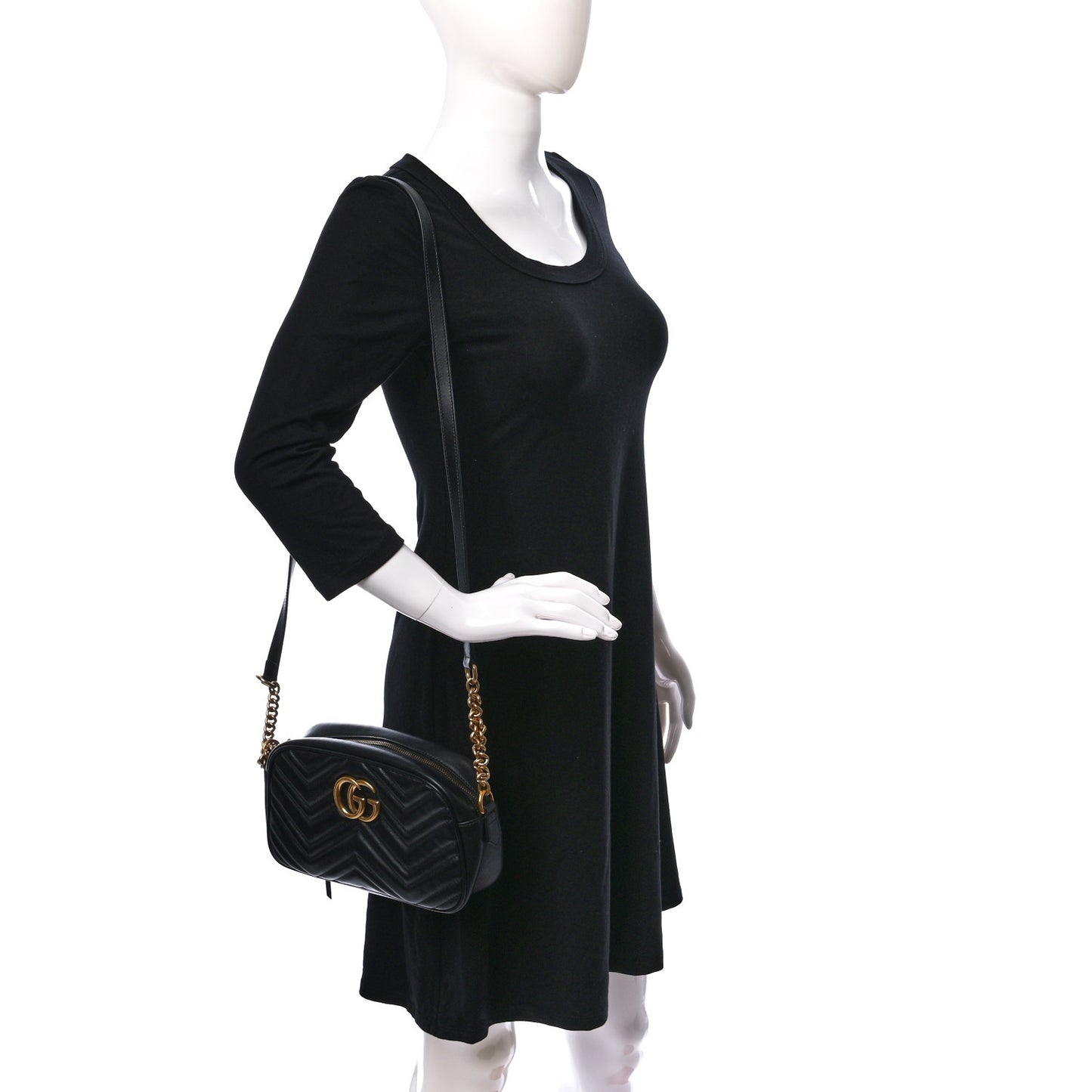 Calfskin Matelasse Small GG Marmont Chain Shoulder Bag Black