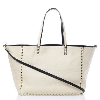 Valentino Garavani Grained Calfskin Medium Rockstud Reversible Tote Black Ivory 3 of 14