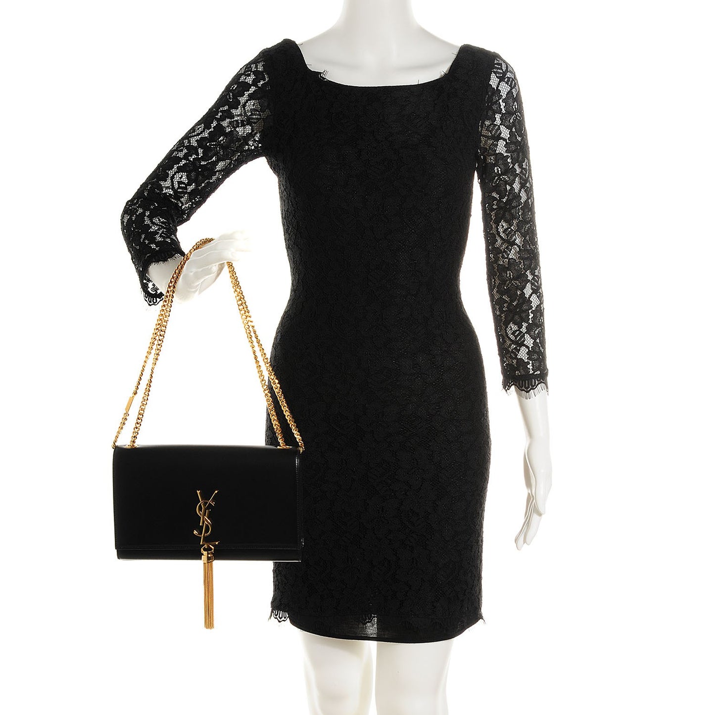 Smooth Calfskin Medium Classic Monogram Kate Tassel Satchel Black