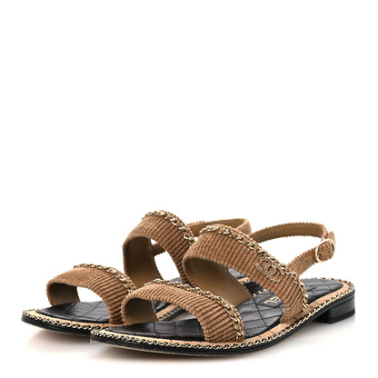 Chanel Corduroy Chain CC Sandal 40.5 Dark Beige 4 of 11