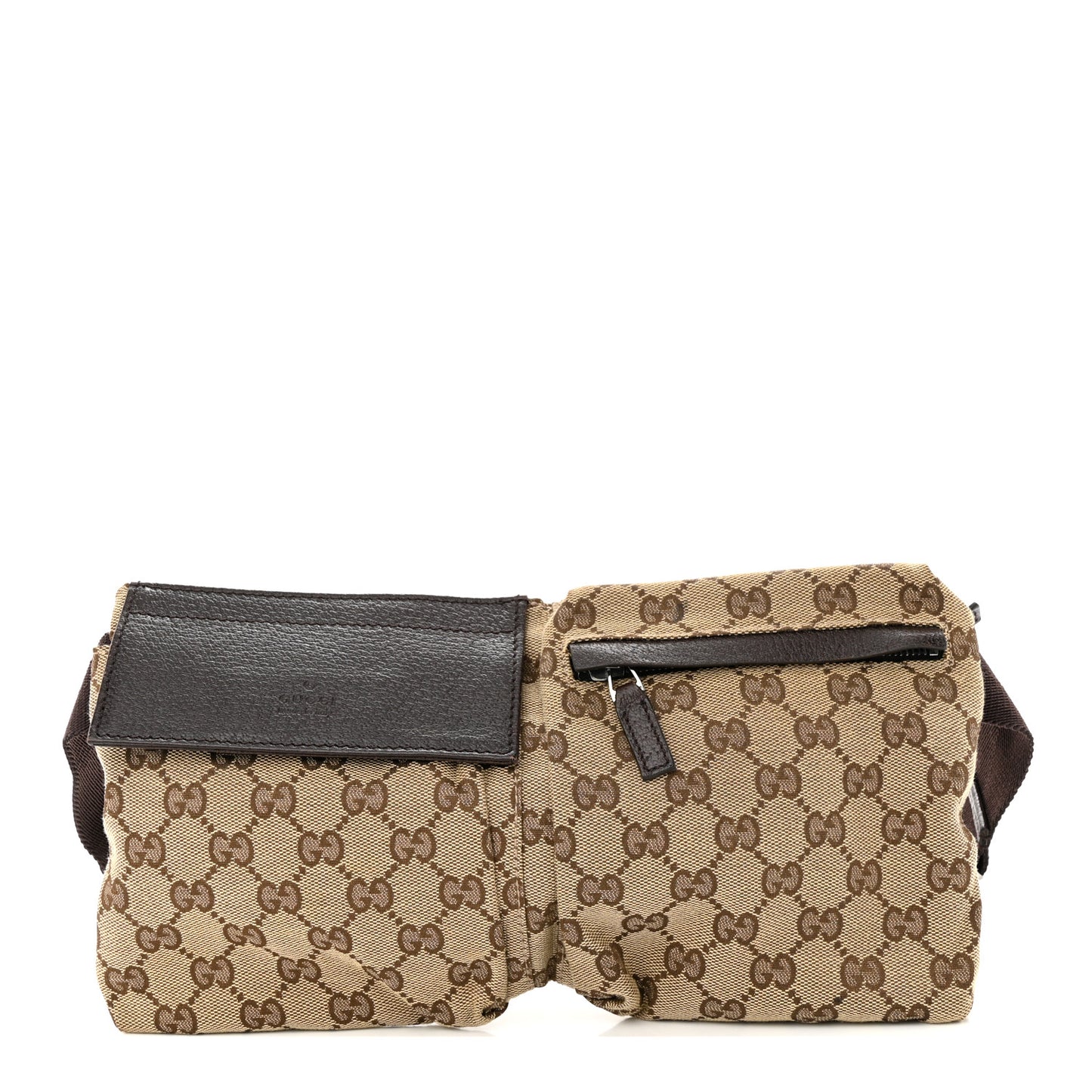 GG Monogram Double Pocket Belt Bag Dark Brown