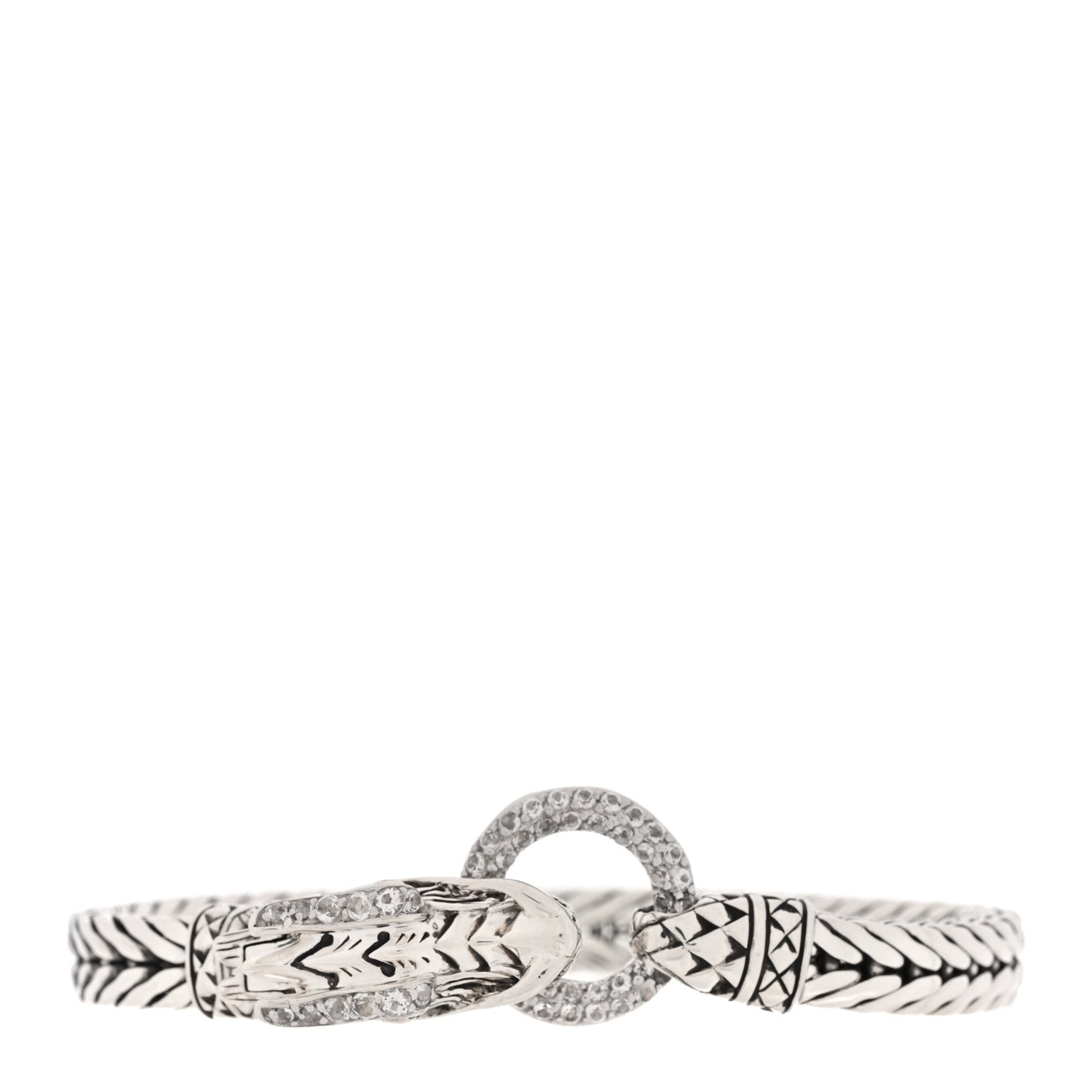 John Hardy Sterling Silver White Topaz Naga Dragon Head Bracelet 1 of 4