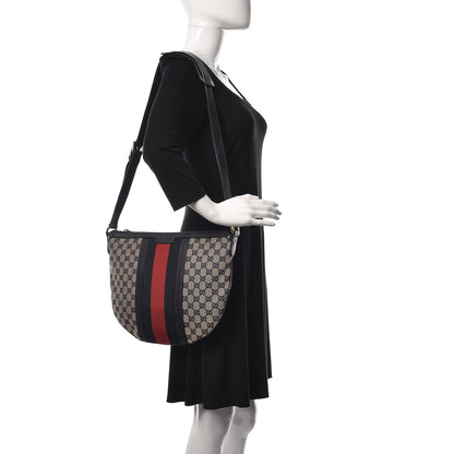 Gucci Monogram Vintage Web Medium Half Moon Hobo Navy 2 of 16