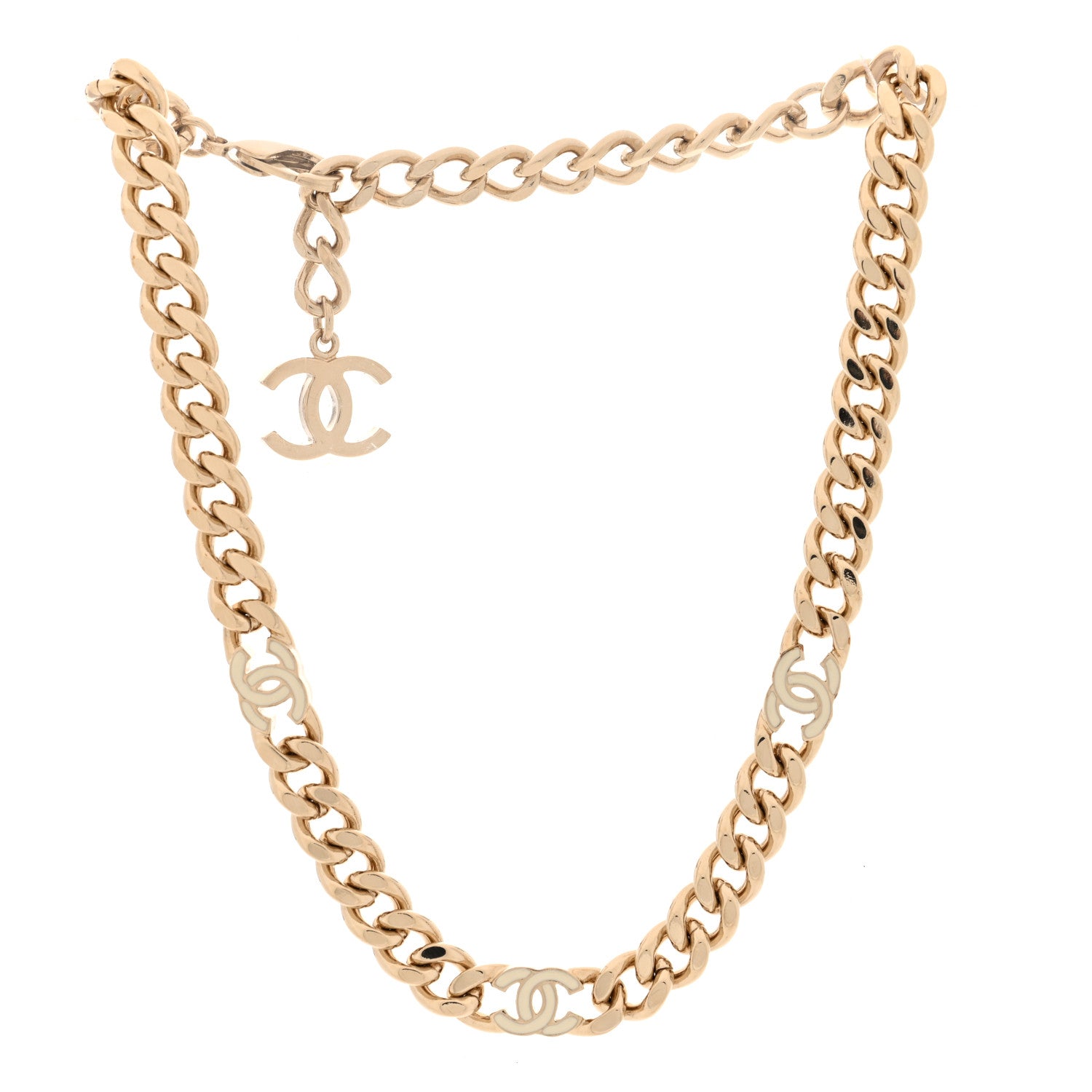 Chanel Metal Enamel Chain CC Choker Gold White 3 of 5