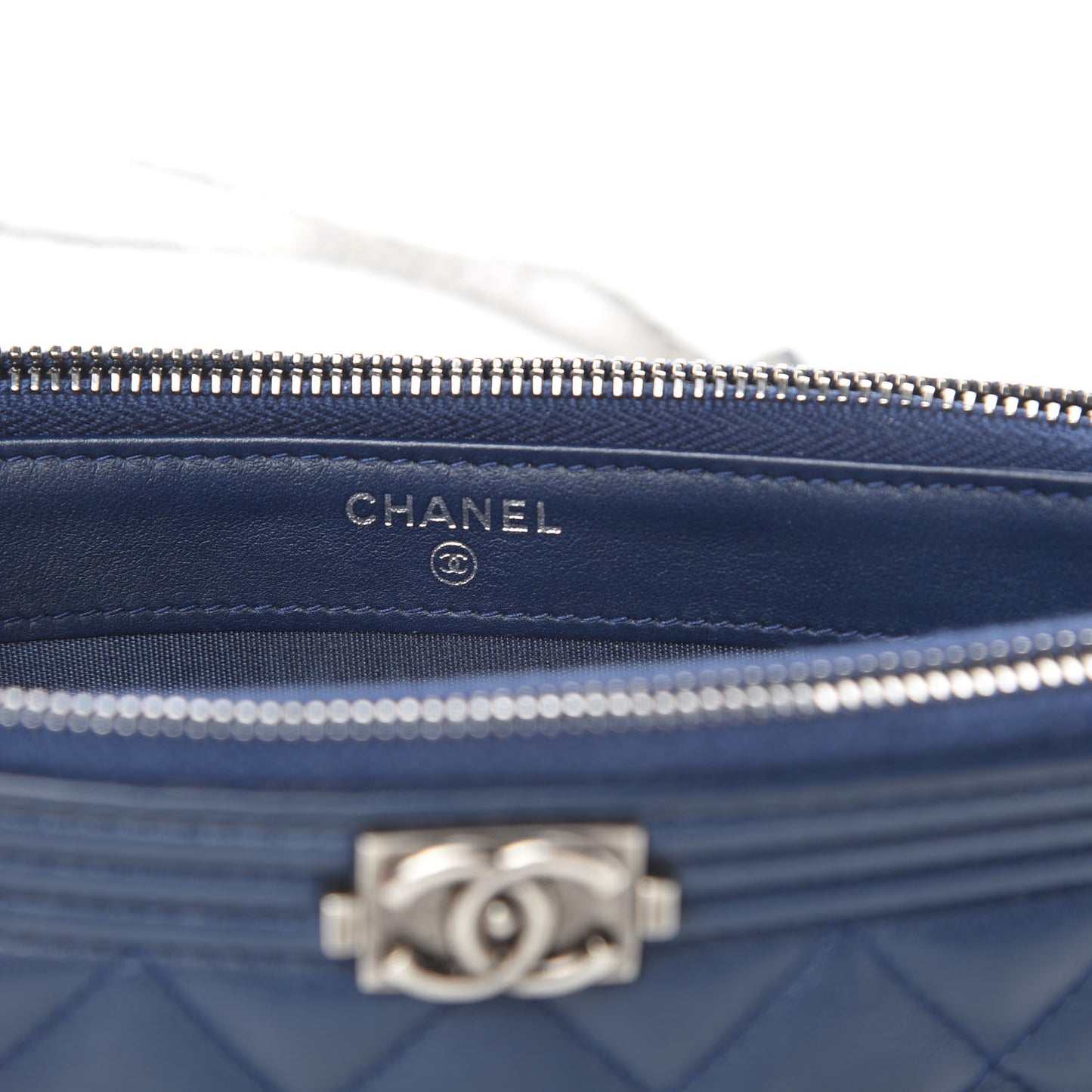 Calfskin Quilted Small Boy Clutch With Chain Navy