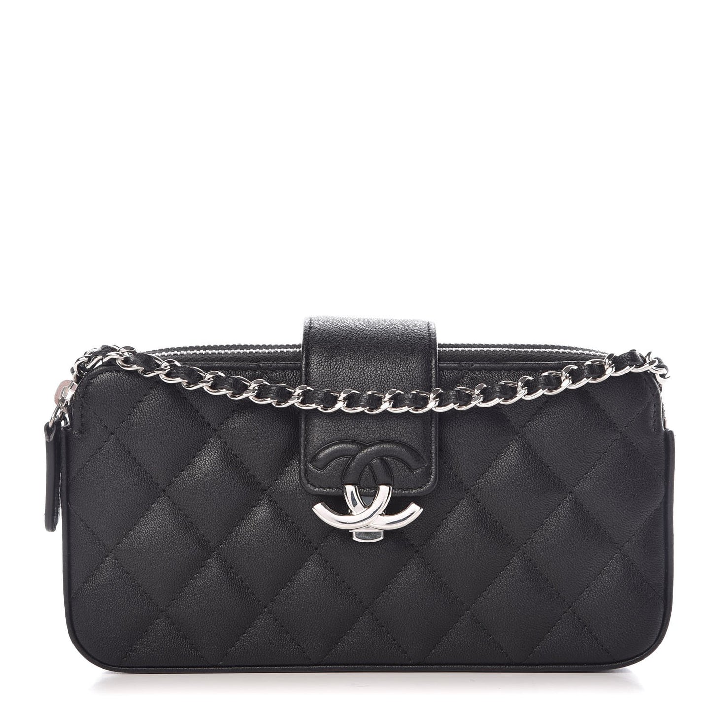 Lambskin Quilted CC Box Clutch With Chain Black