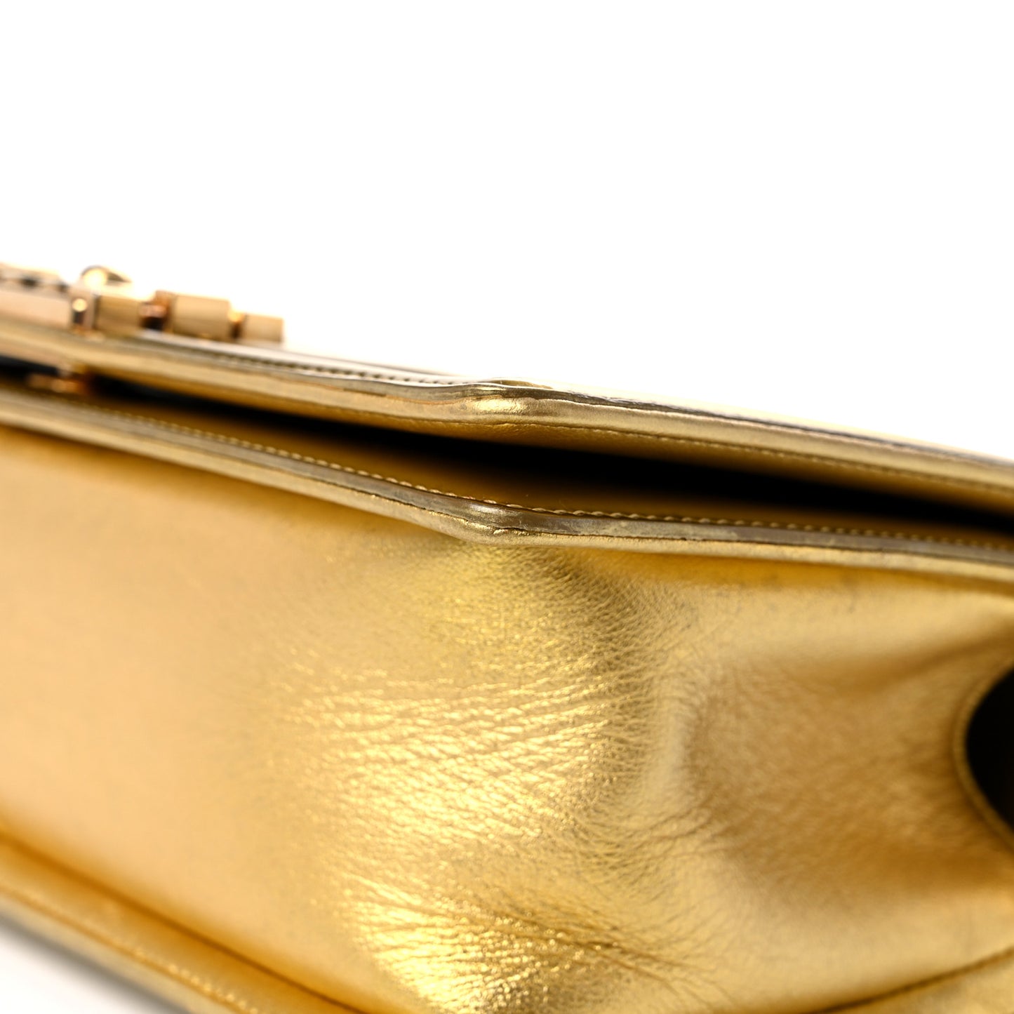 Metallic Patent Calfskin Quilted Medium Boy Flap Gold