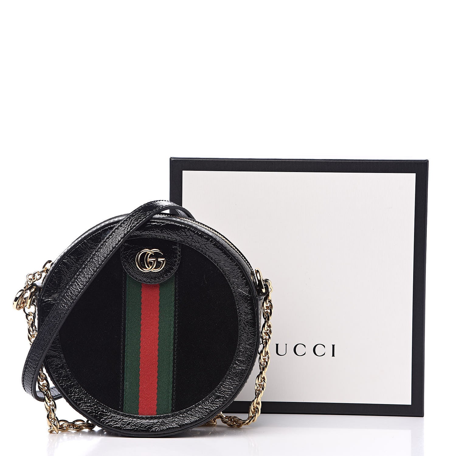 Gucci Suede Patent Web Mini Ophidia Round Shoulder Bag Black 12 of 12