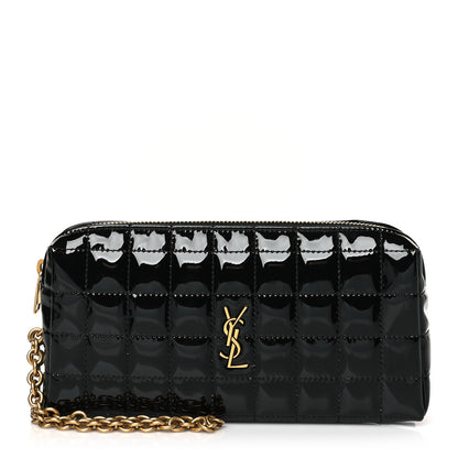 Saint Laurent Vinyl Carre Quilted Cassandre Wristlet Pouch Black 1 of 10