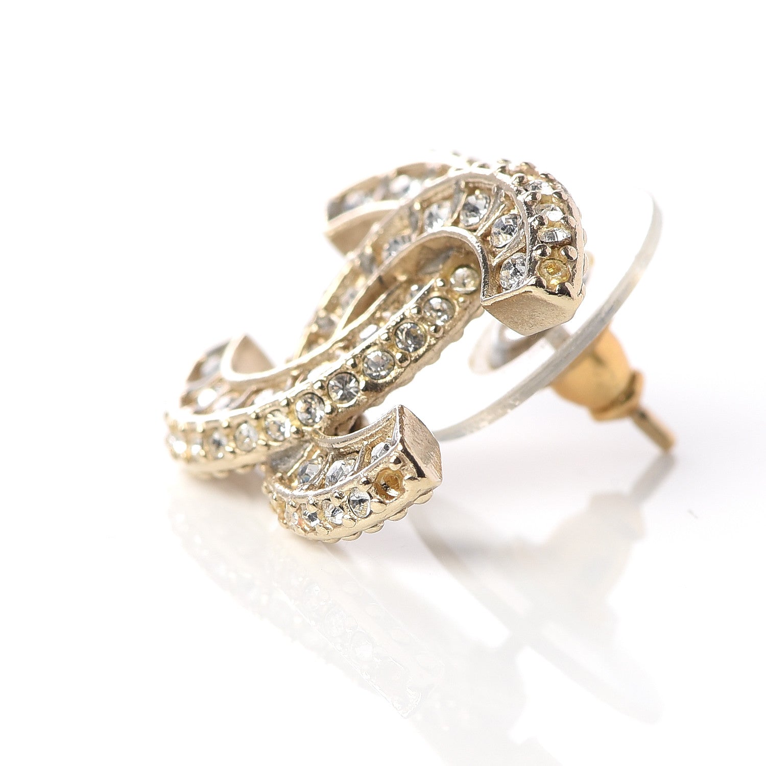 Chanel Crystal CC Earrings Gold 8 of 10