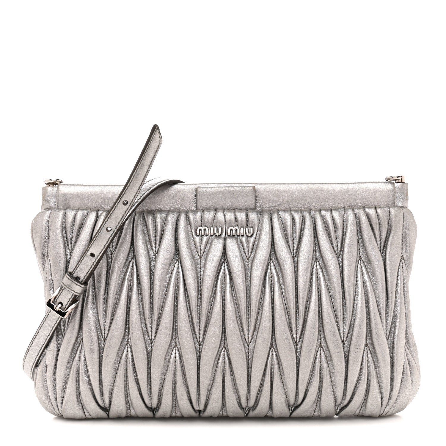 Miu Miu Metallic Nappa Matelasse Crossbody Clutch Silver 1839192