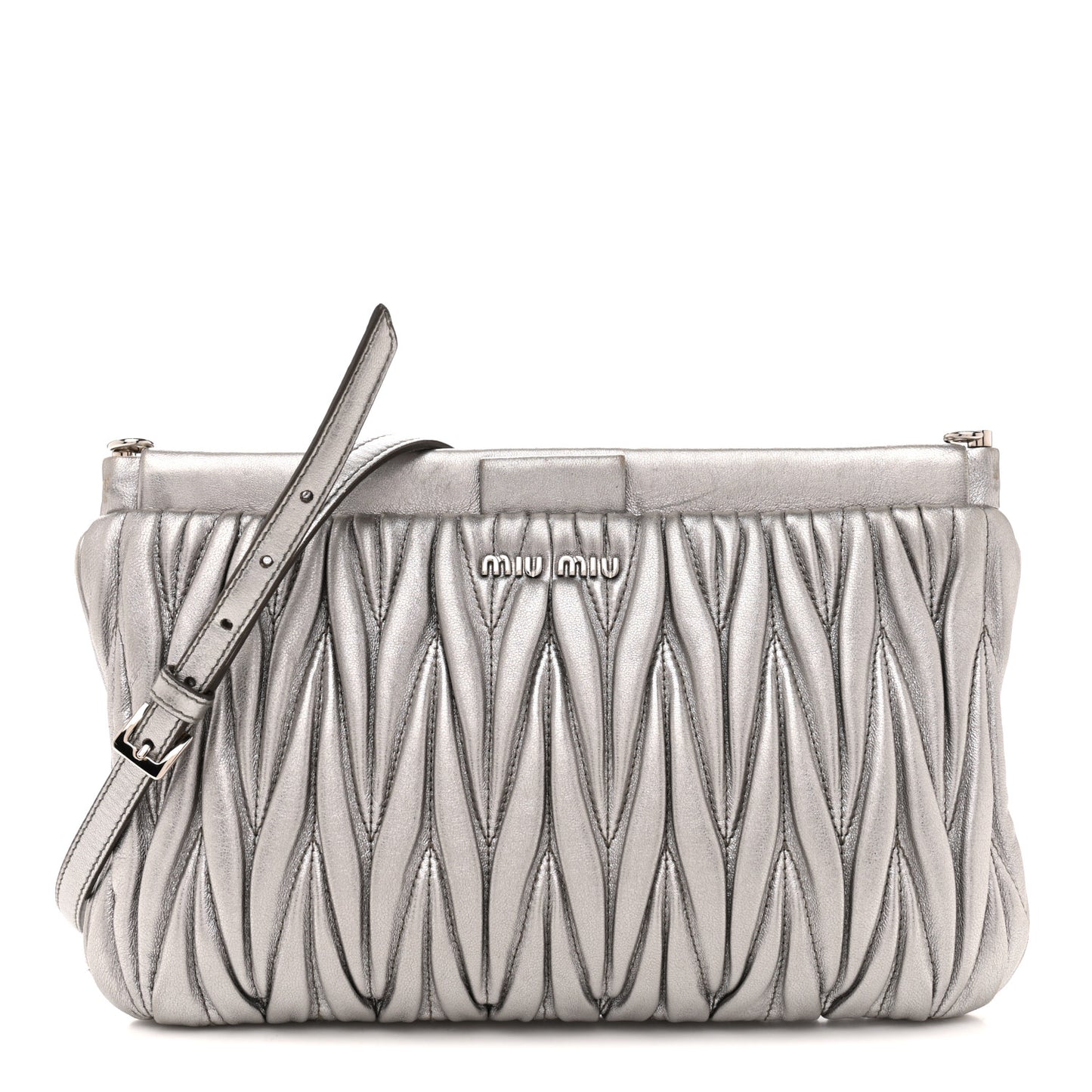 Metallic Nappa Matelasse Crossbody Clutch Silver