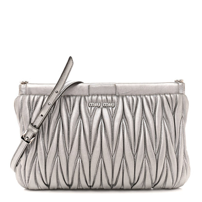 Miu Miu Metallic Nappa Matelasse Crossbody Clutch Silver 1 of 13