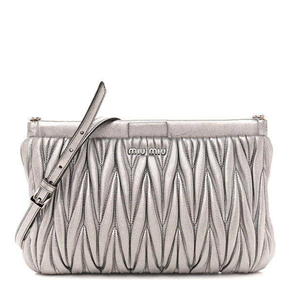 Miu Miu Metallic Nappa Matelasse Crossbody Clutch Silver 1839192