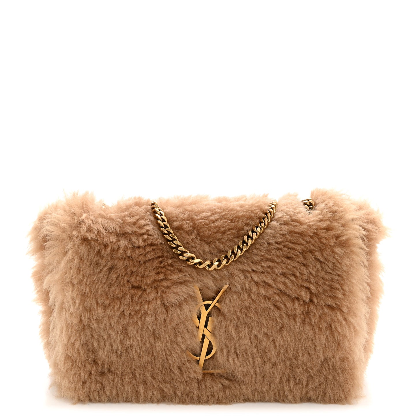 Shearling Calfskin Small Reversible Monogram Kate Satchel Ecru Dark Brown