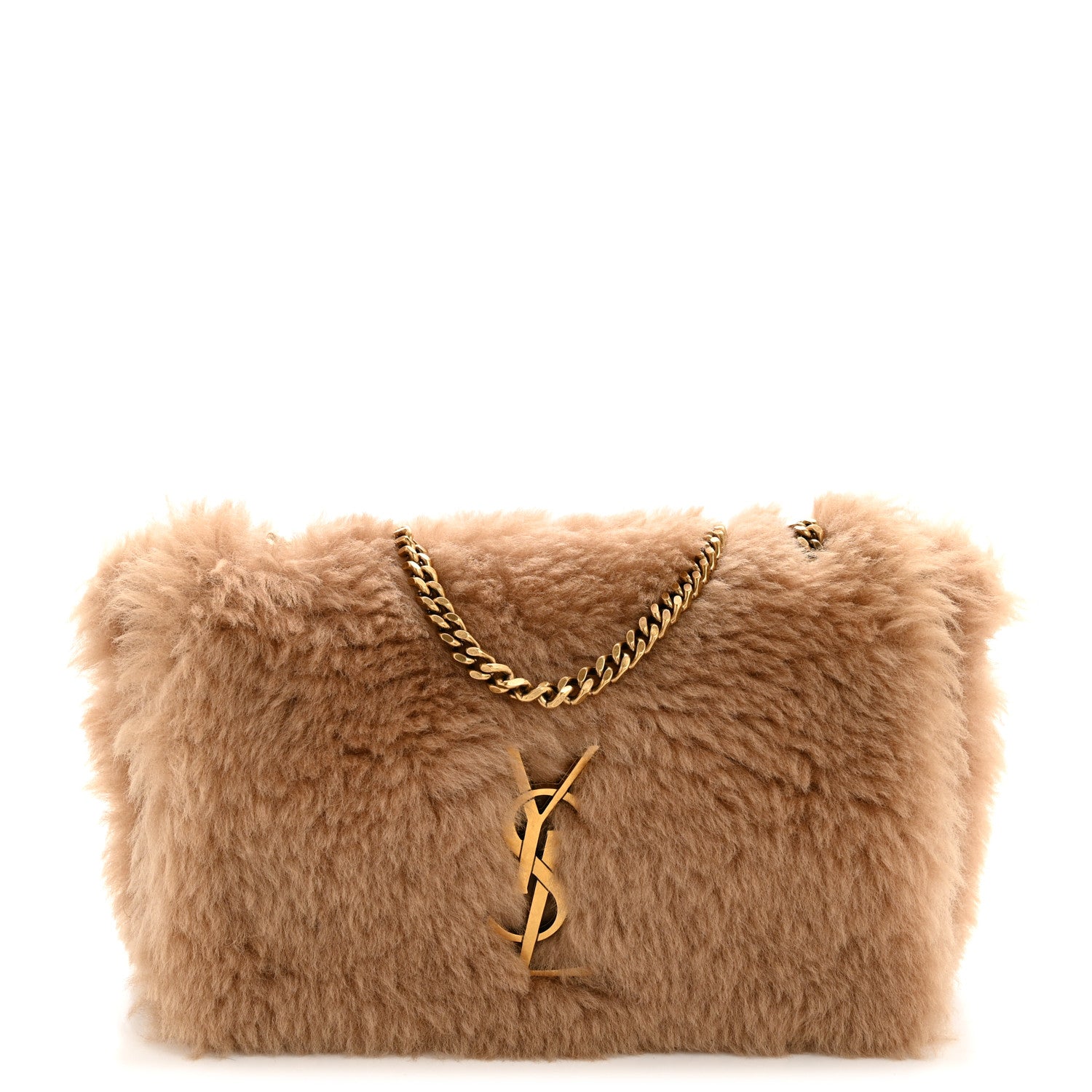 Saint Laurent Shearling Calfskin Small Reversible Monogram Kate Satchel Ecru Dark Brown 1 of 12