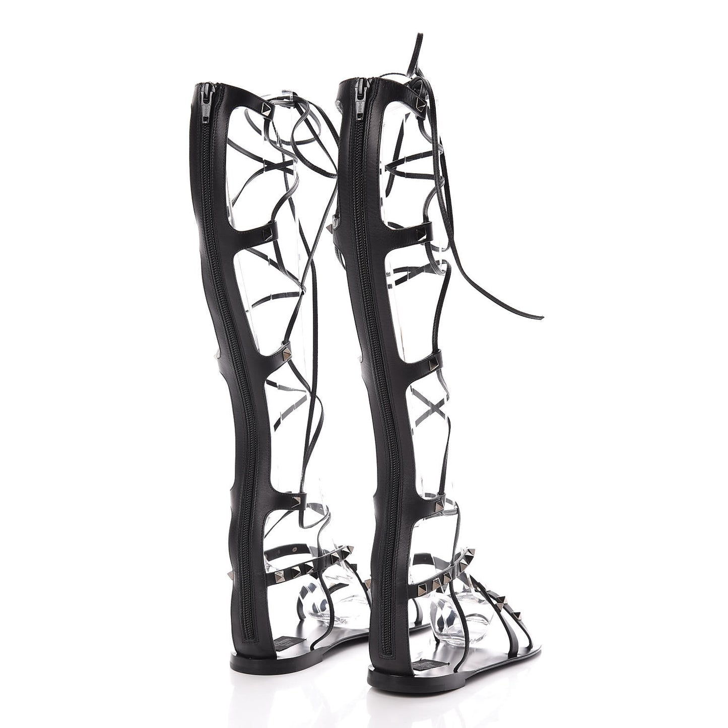 Calfskin Rockstud Knee-High Gladiator Sandals 37.5 Black