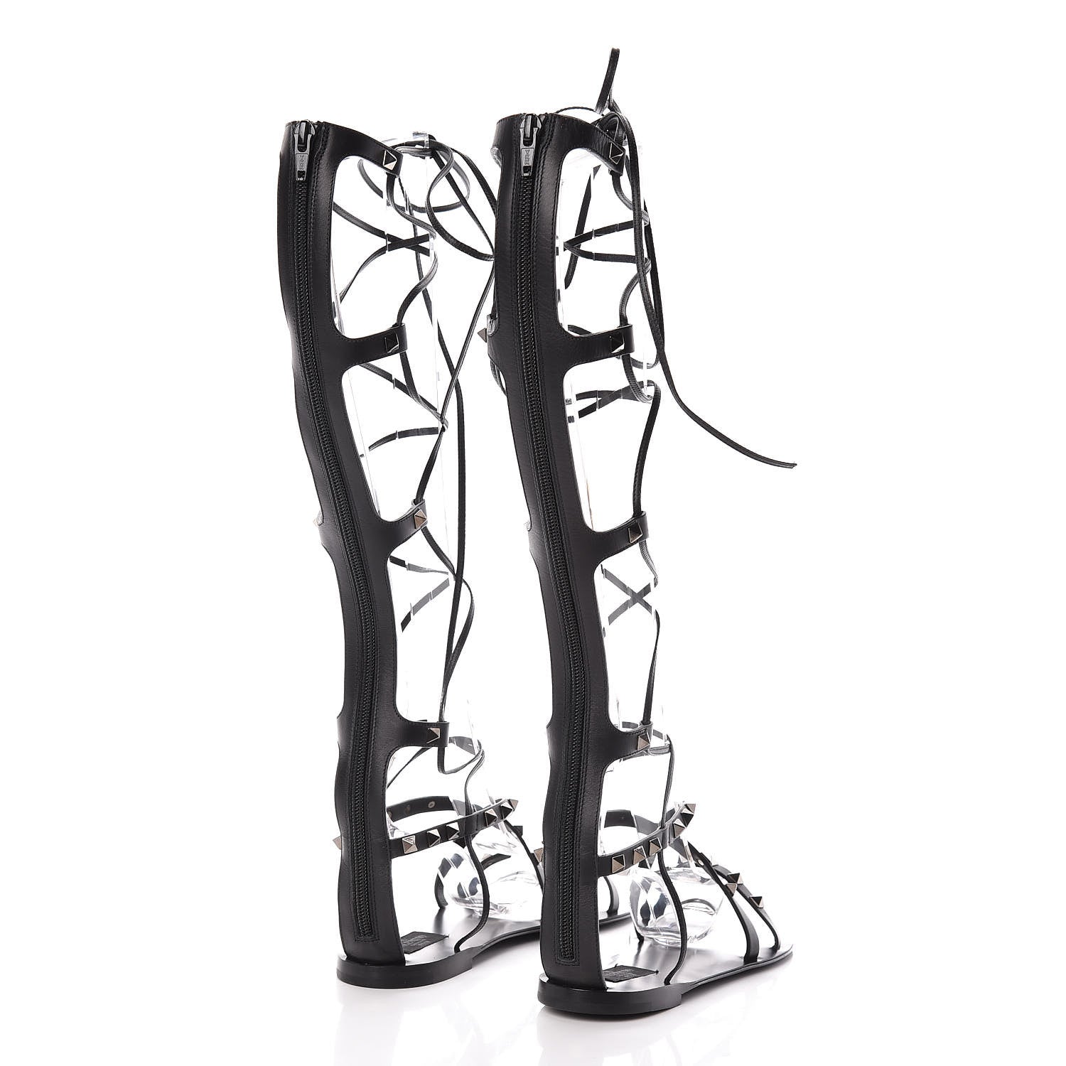 Valentino Garavani Calfskin Rockstud Knee-High Gladiator Sandals 37.5 Black 4 of 9