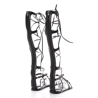 Valentino Garavani Calfskin Rockstud Knee-High Gladiator Sandals 37.5 Black 4 of 9